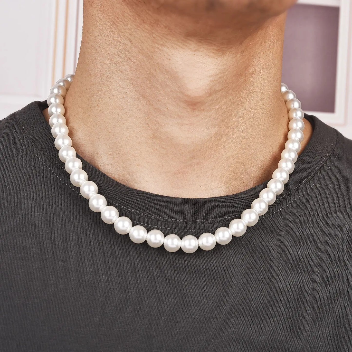 Hot Trendy Imitation Pearl Necklace Men Temperament Simple Handmade Strand Bead Necklace For Men Fashion Jewelry Gift