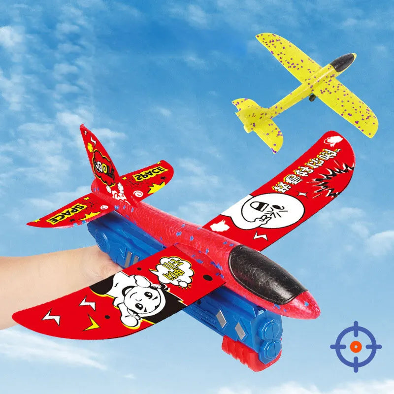 Foam Plane 10M Launcher Catapult Glider Airplane Gun Toy Children Outdoor Game Bubble Model Shooting Fly Roundabout Toys