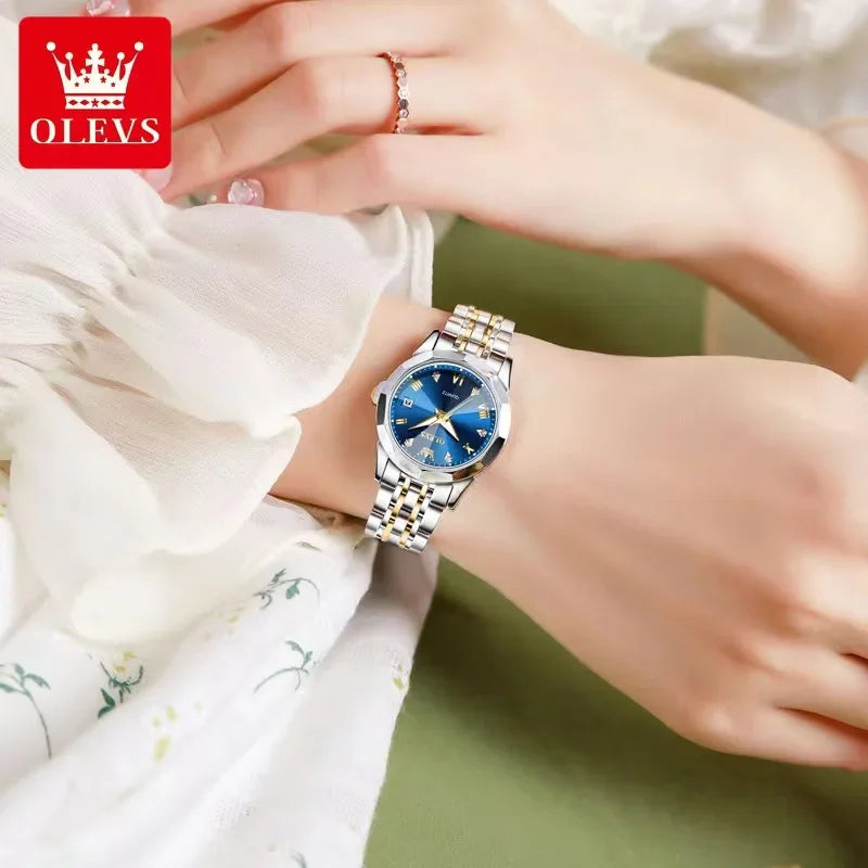 OLEVS 9931 Watches For Women Stainless Steel Strap Elegant Style Rhombus Mirror Original Quartz Waterproof Ladies Wristwatches