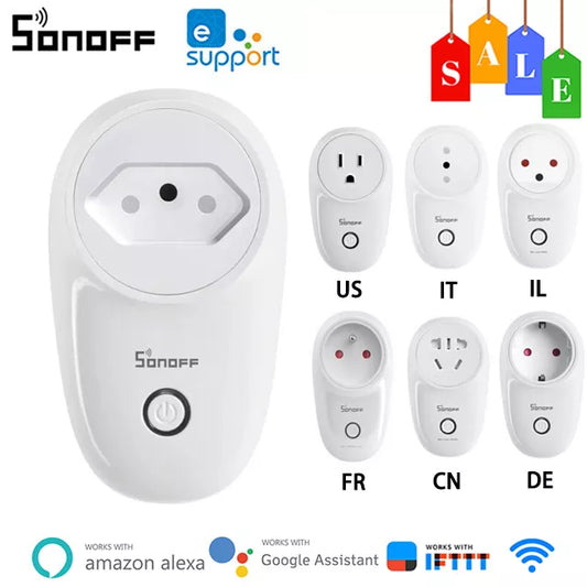 SONOFF S26 R2 WiFi Smart Plug 16A WiFi Plug Real Timer Smart Socket eWelink Remote Control Compatible With Alexa Google Home