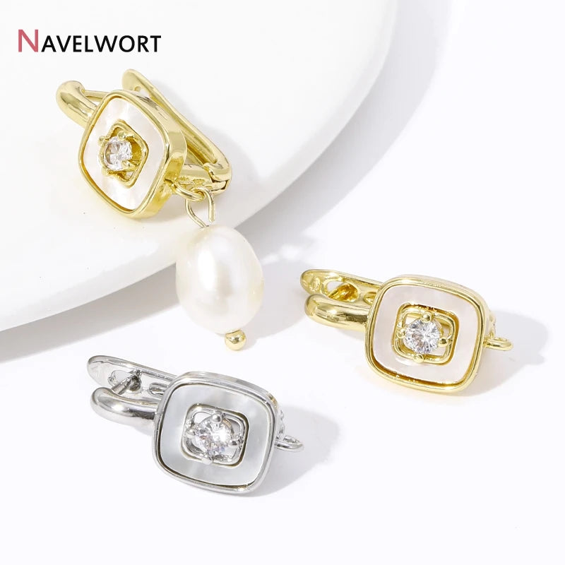 DIY Earring Findings,18K Gold Plated Shvenzy Square Earwire Fastener,Nature Shell Earring Hooks Clasps Fittings Wholesale