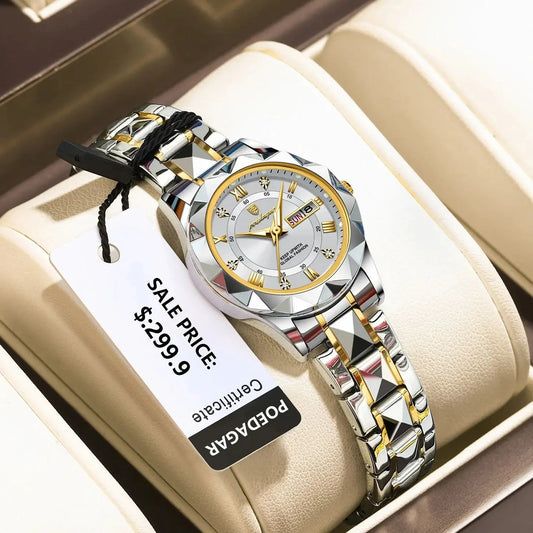 2024 New Fashion Watch High Quality Waterproof Diamond Luminous Wristwatch Stainless steel Woman Quartz Watches Casual Clock