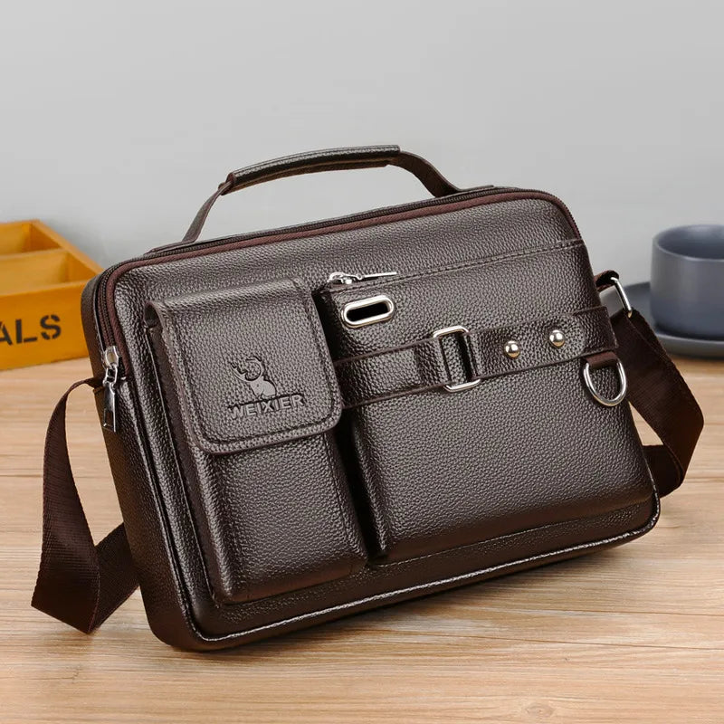 Large-capacity Shoulder Bag Leather Men's Messenger Bag Business Commuter Handbag Waterproof Wear-resistant Can Be Stored