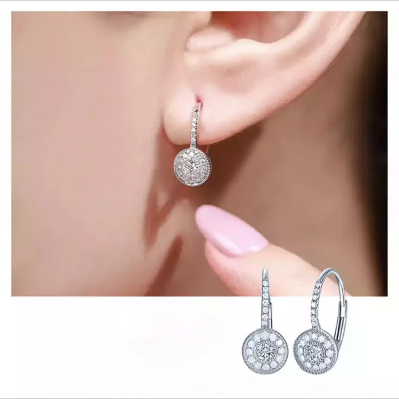 Fashion Zircon 925 Sterling Silver Round Crystal Hoop Earrings For Women Elegant Wedding Party Jewelry Pendientes Brincos Jkljf