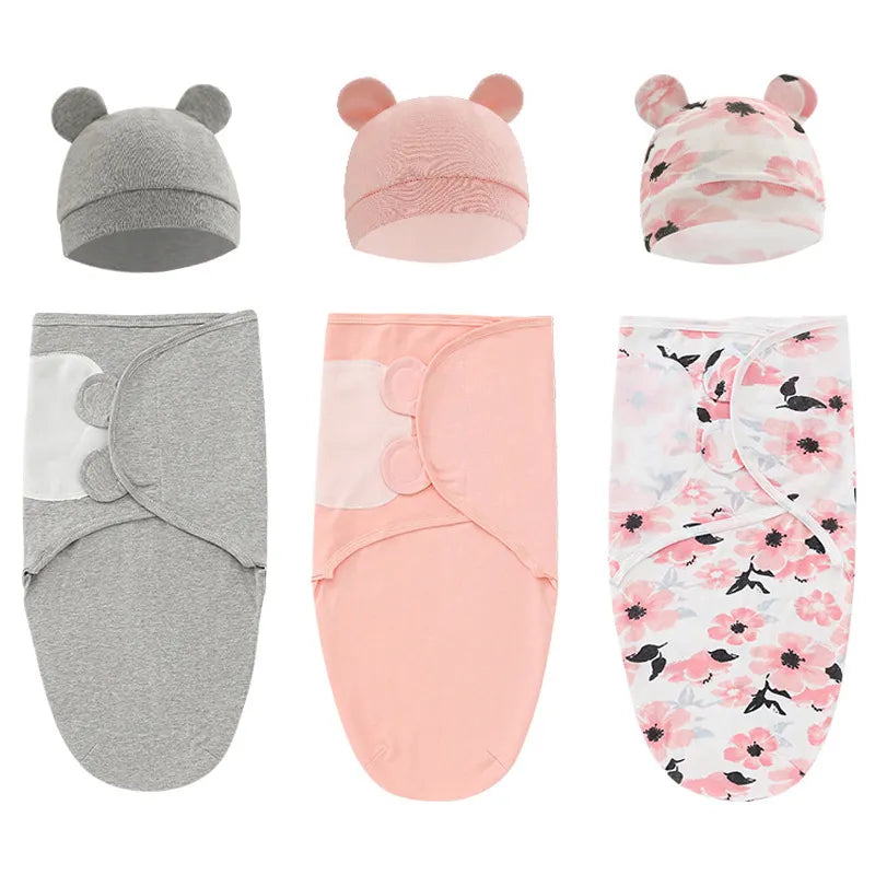 1/2PCS Cotton Newborn Sleepsack Baby Swaddle Blanket Wrap Hat Set Infant Adjustable New Born Sleeping Bag Muslin Blankets 0-6M