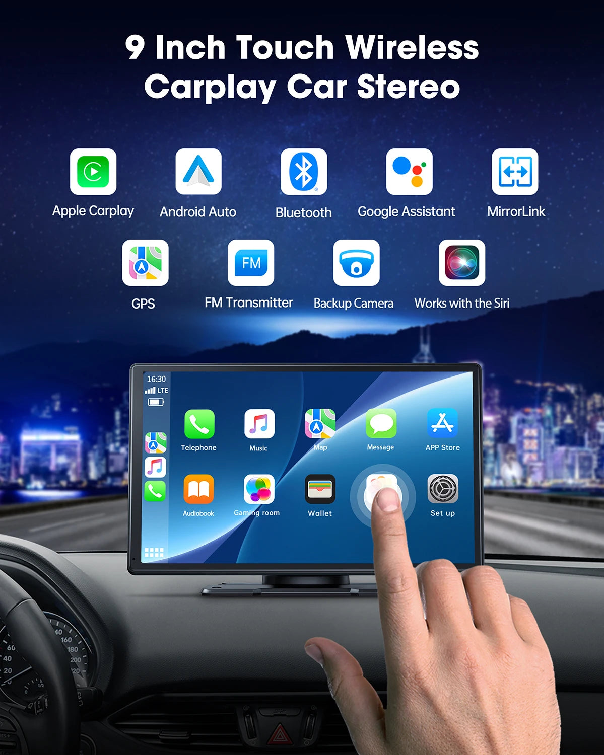 TOGUARD 9inch Car stereo Carplay Player Wireless Apple Mirror Link& Android Auto Car Screen Displayer Touch Screen GPS Wifi BT