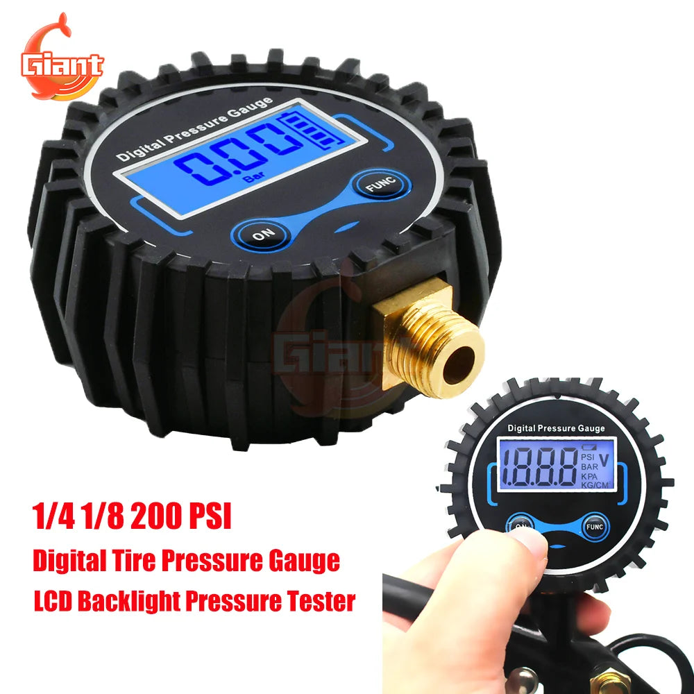 1/4 1/8 200 PSI Digital Tire Pressure Gauge High Accuracy Car Pressure Meter Tester Portable Tire Pressure Monitoring System