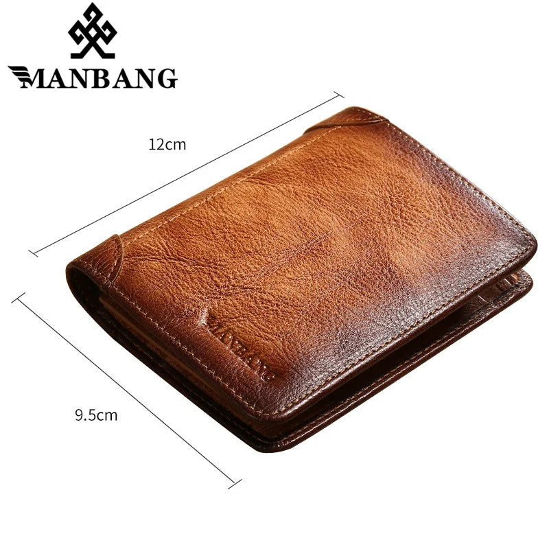 Manbang Men's Wallets RFID Genuine Leather Trifold Wallets For Men with ID Window and Credit Card Holder