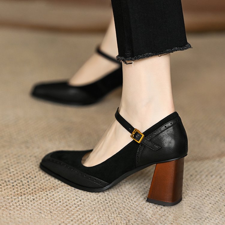 Square Toe High Heel Vintage Mary Jane Shoes With Buckle